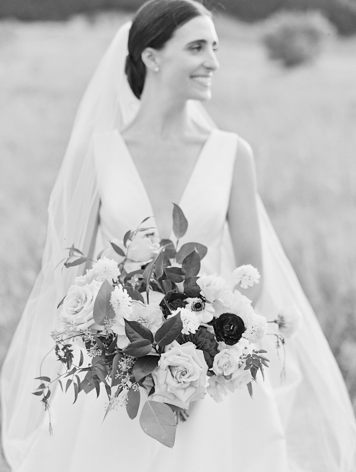 Classic black and white bride portrait