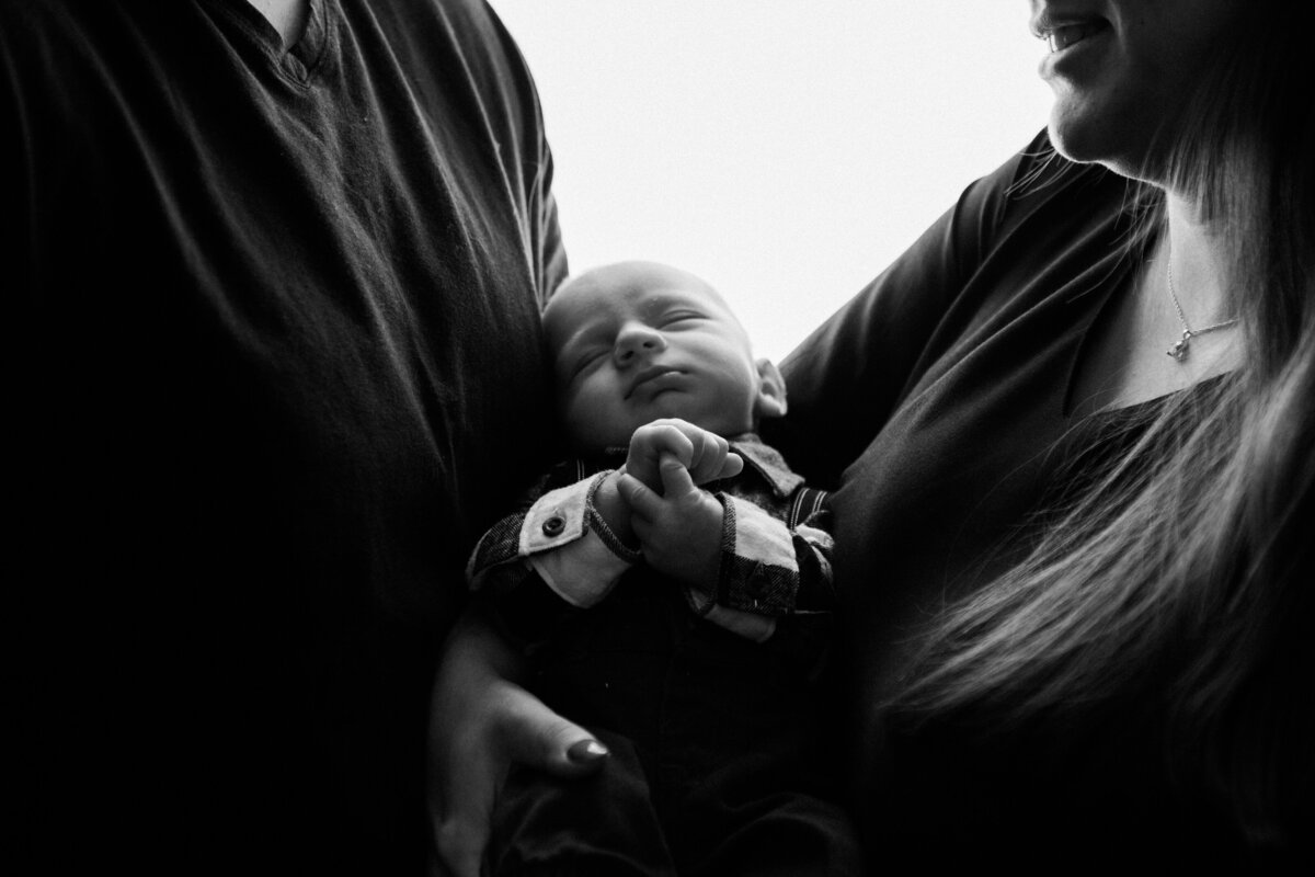 Newborn Family Photograph Close Up Black and White