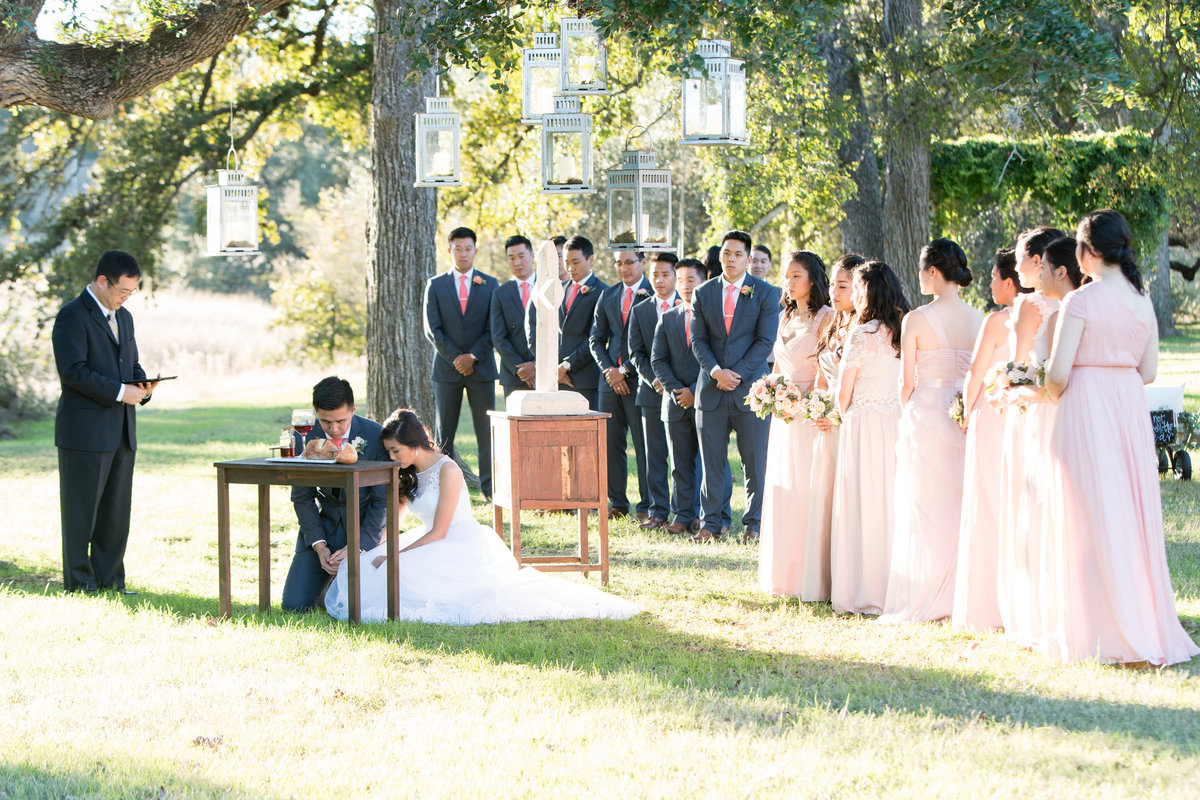 Asian wedding photographer pecan springs ranch bride groom wedding party prayer ceremony 10601 B Derecho Drive, Austin, TX 78737