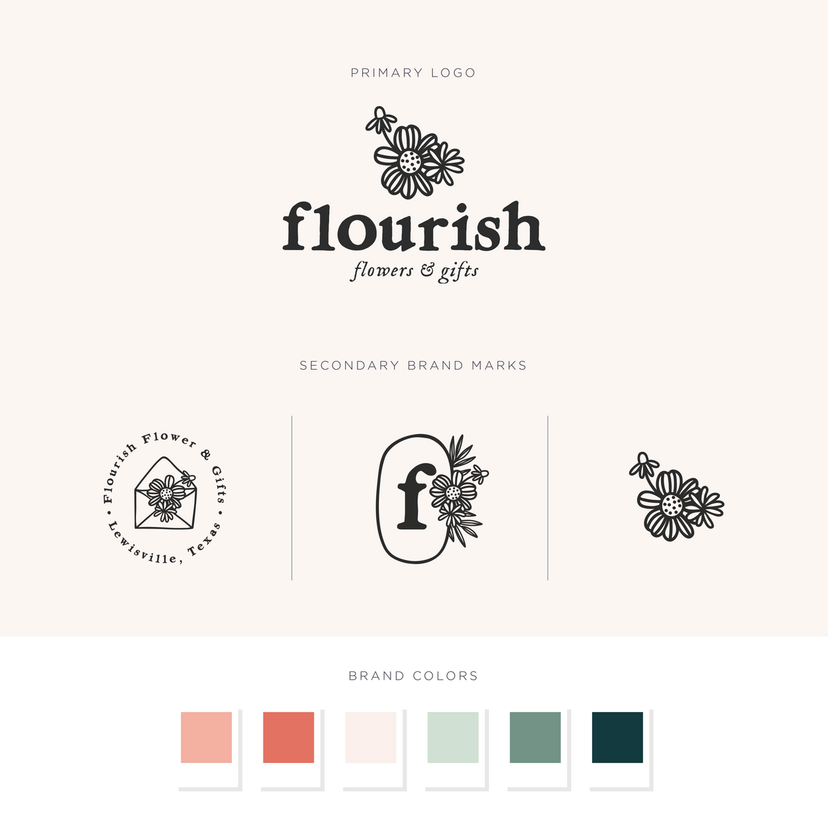 Flourish Flowers & Gifts logos and brand colors