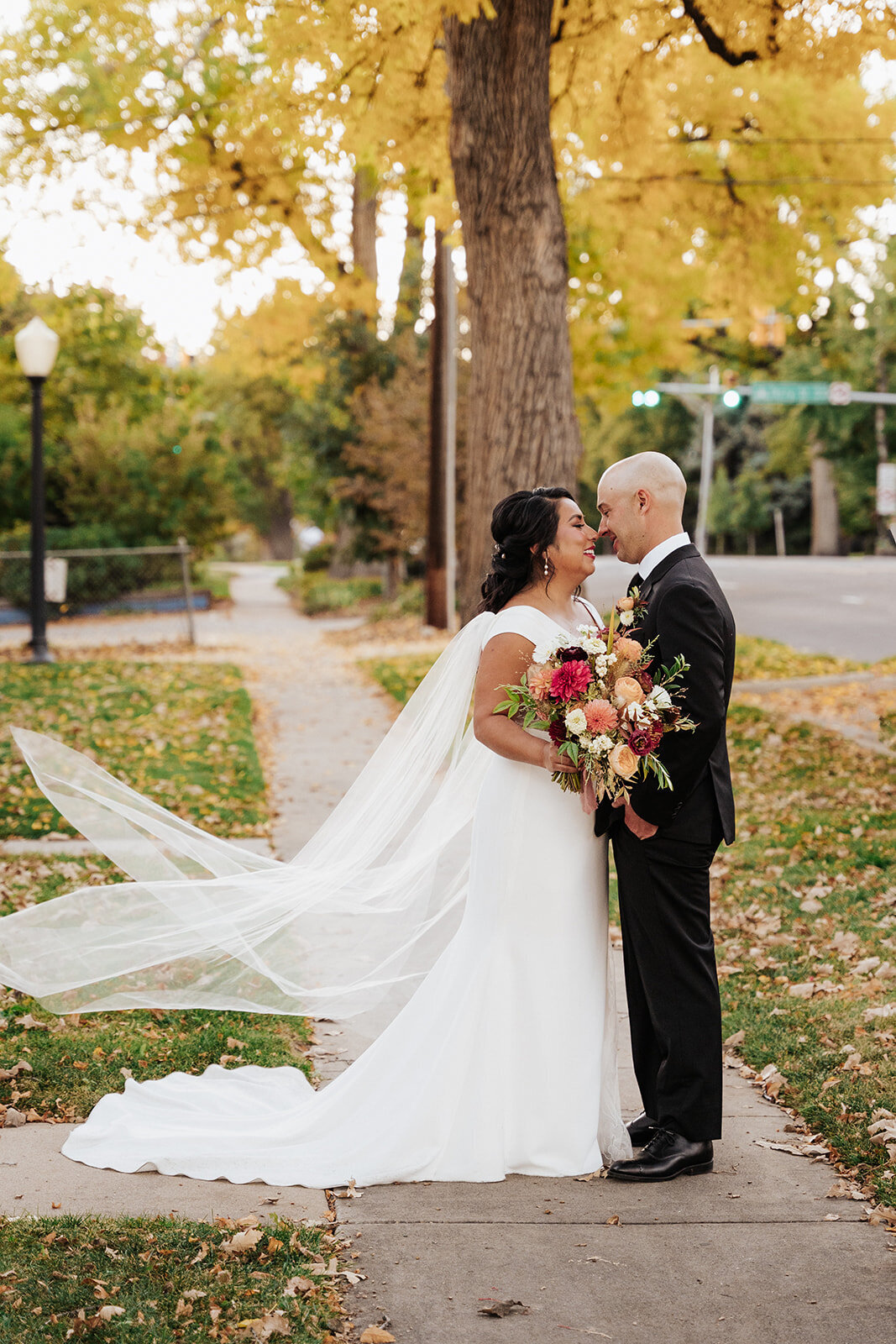 Bride and groom portraits for fall wedding in Longmont Colorado