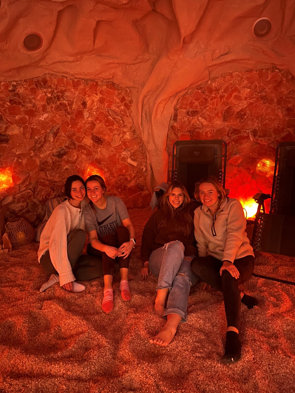 College girls in cave