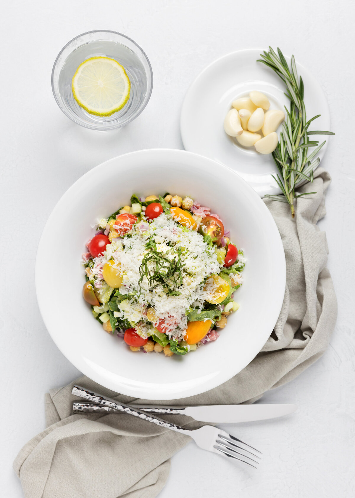 A salad in a white dish