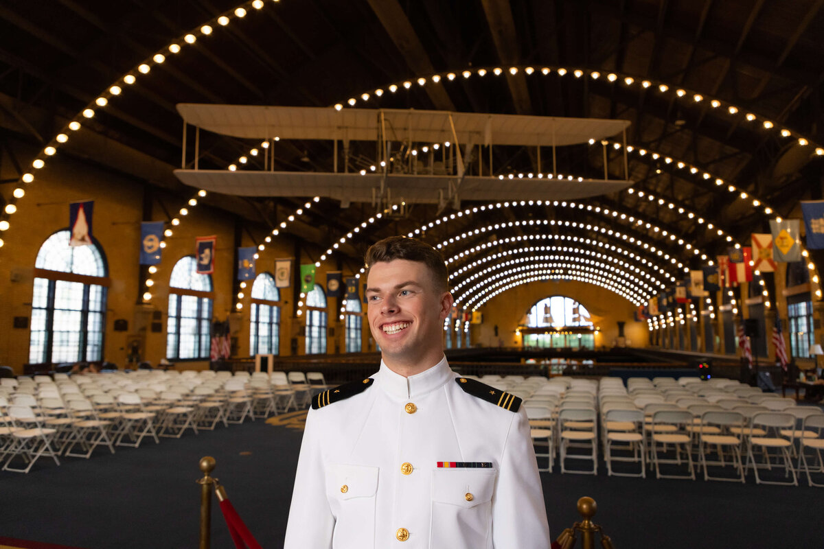 Marine officer senior portrait in Annapolis, Maryland at the Naval Academy Dahlgren Hall