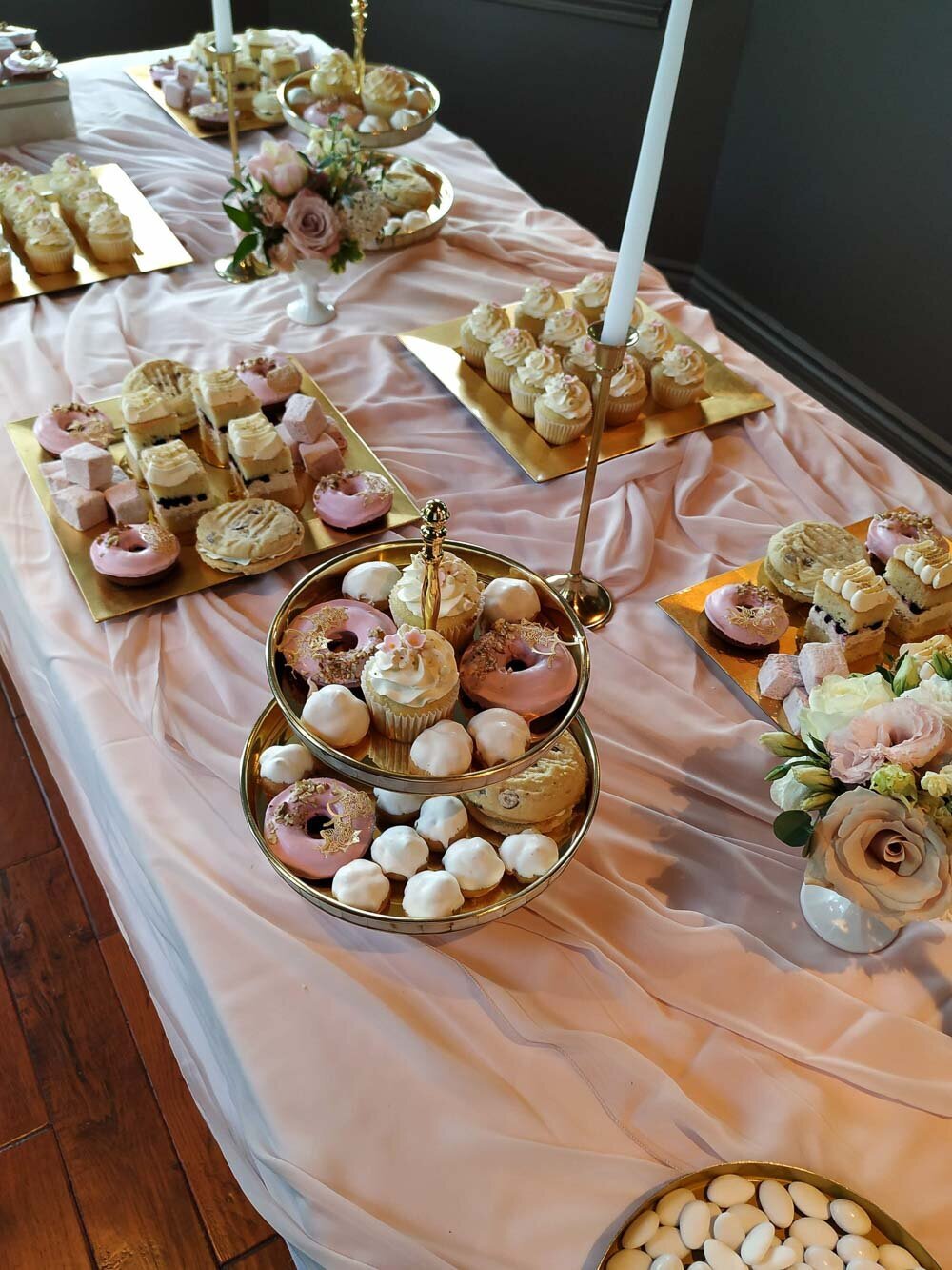pink sweets table, first communion sweets table, Edgewater Manor wedding