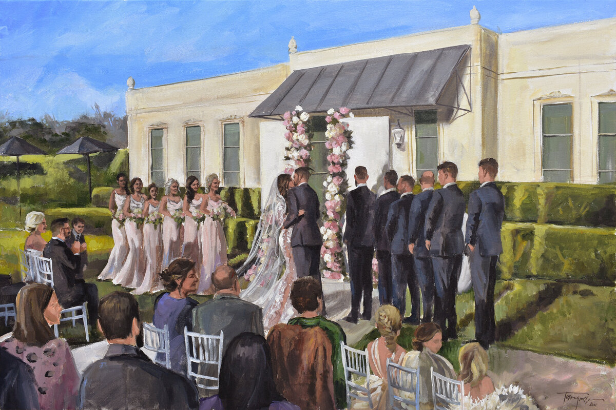 live wedding painting of wedding party at Infinity Farms Event Venue