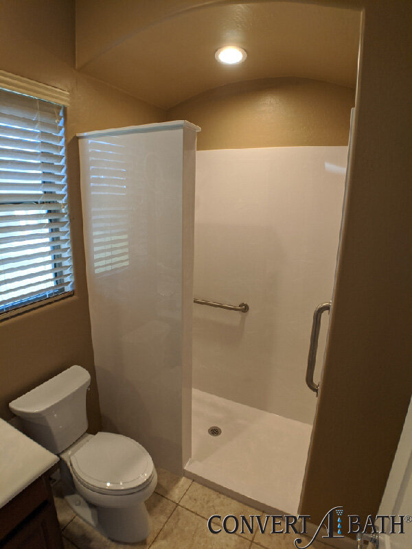 Cultured marble barrier free shower after