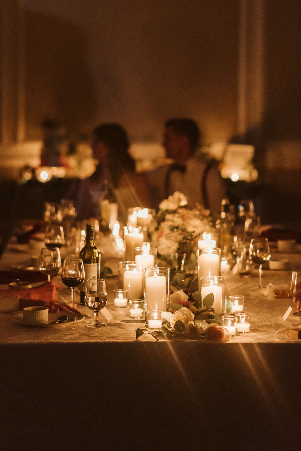 Wedding reception table lit up with candles at  Lord Nelson Hotel in Halifax, Nova Scotia