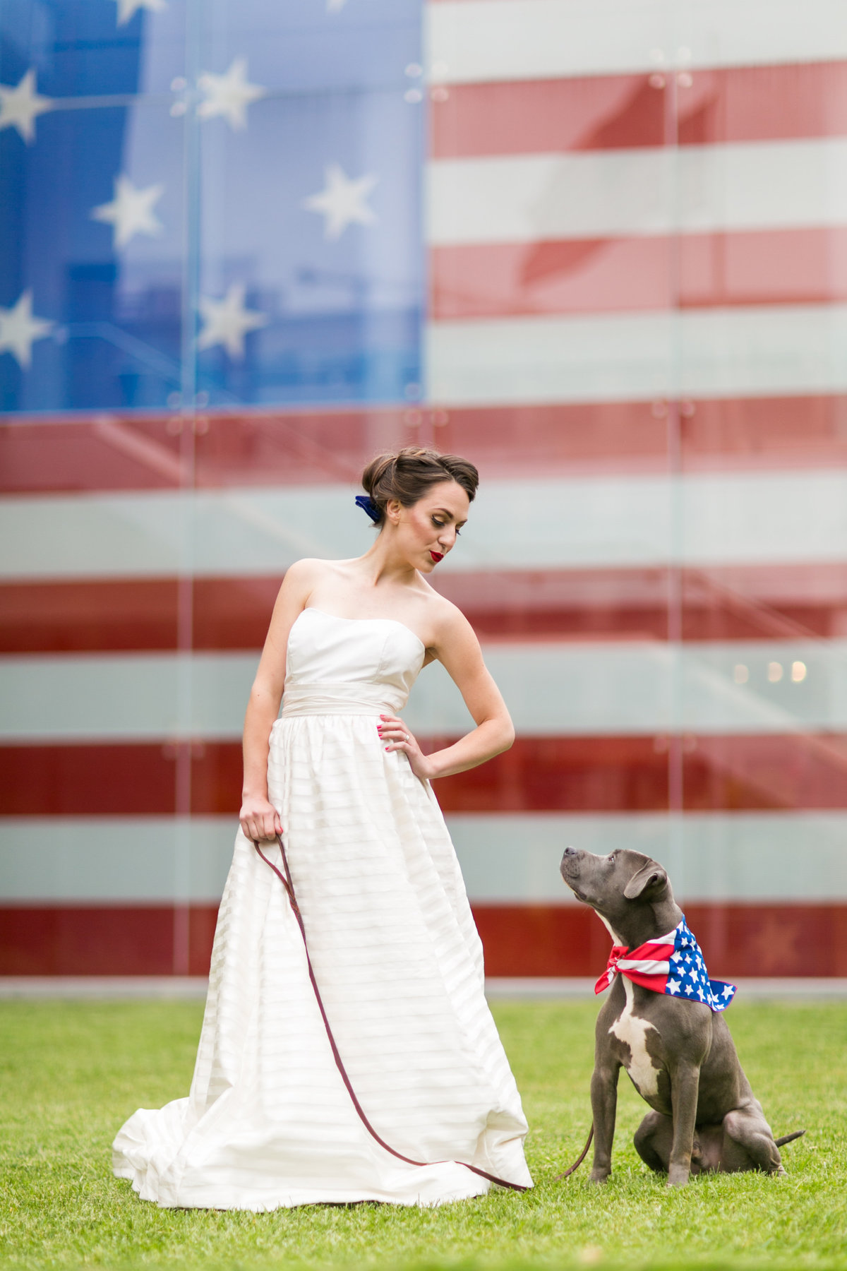 Baltimore Flag museum wedding with a blue pit bull