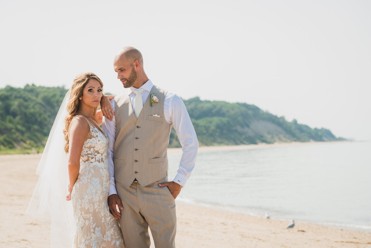 photo of bride and groom on the beach from wedding at Pavilion at Sunken Meadow