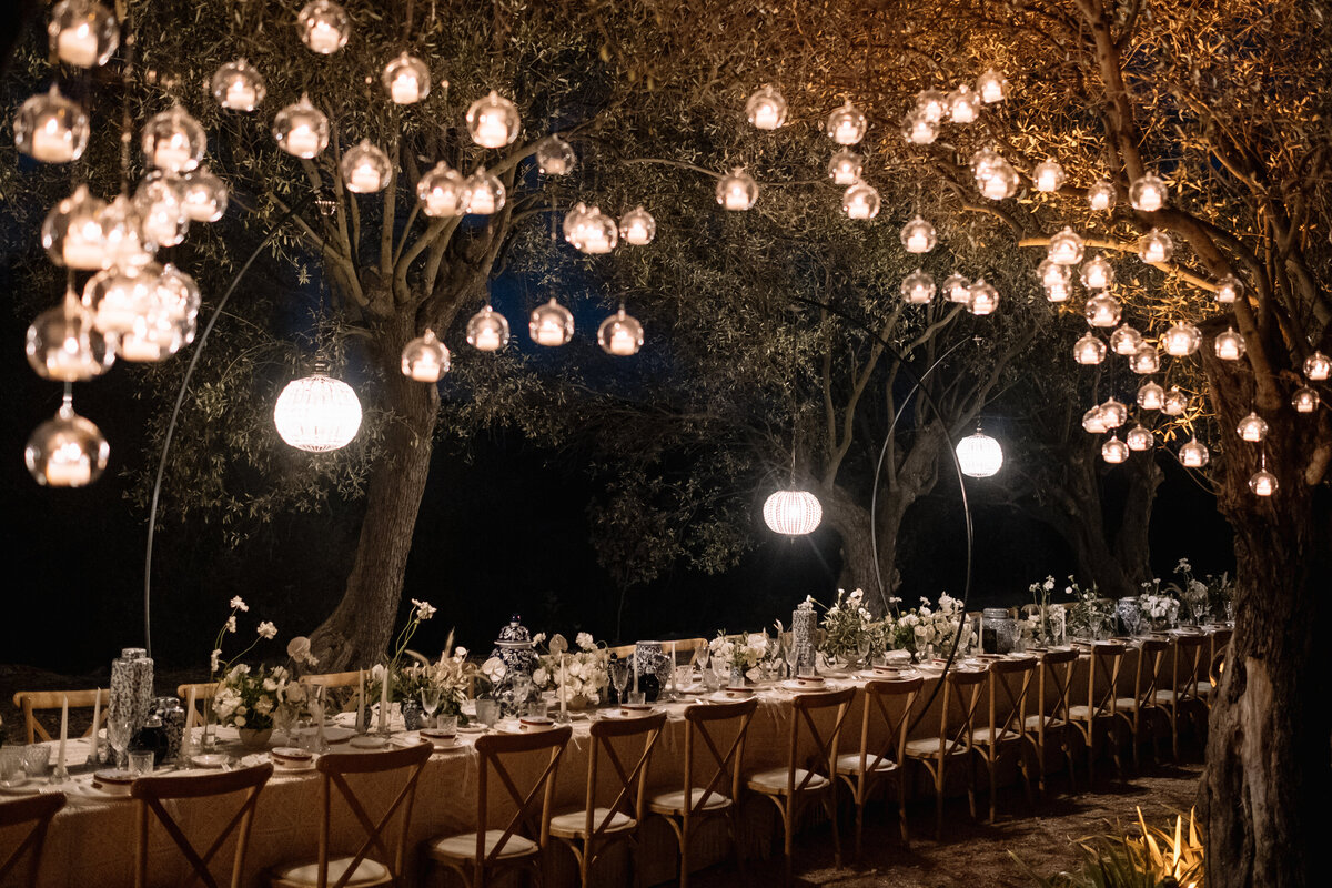 lighting and elegant table setting for a destination wedding in sicily