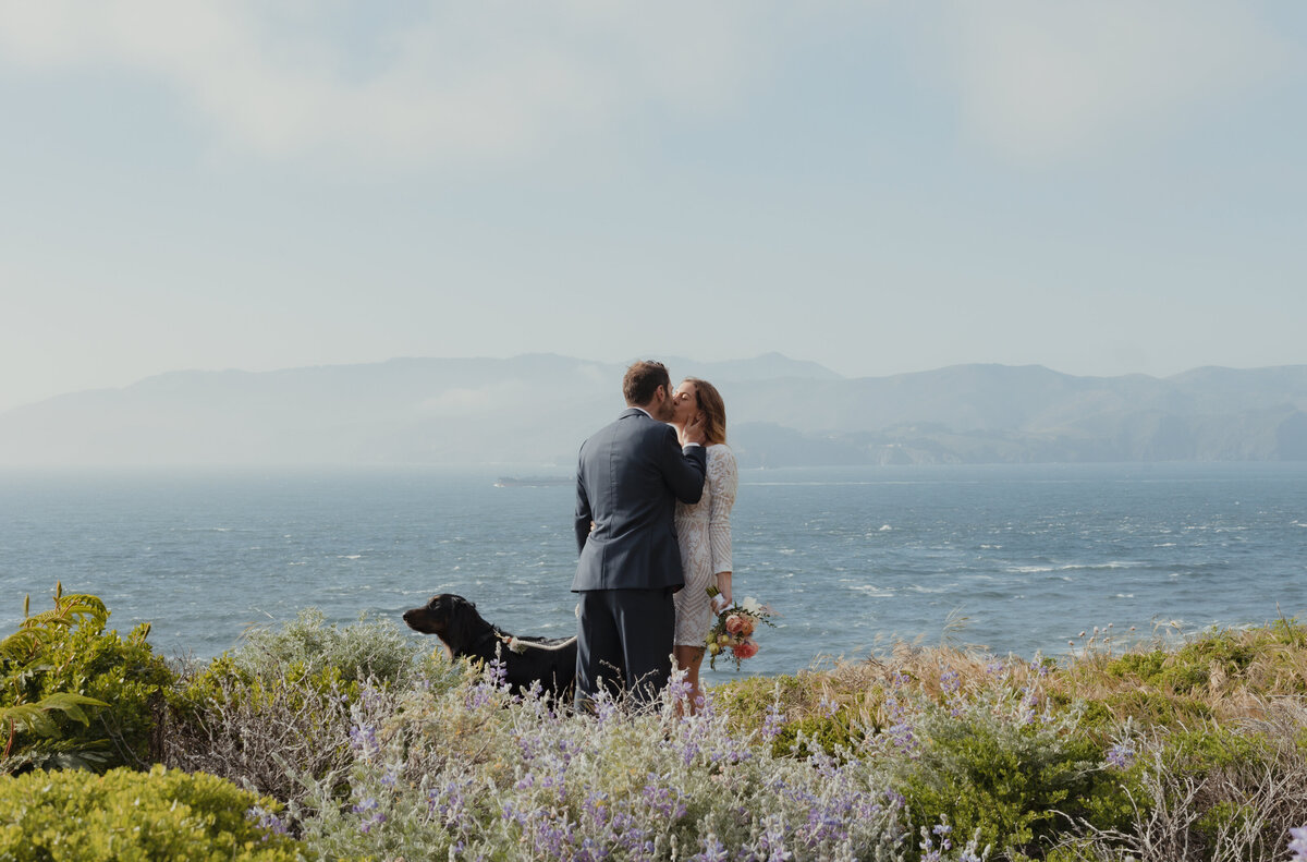 Lands end is the perfect location for Wedding portraits, even with you dog!