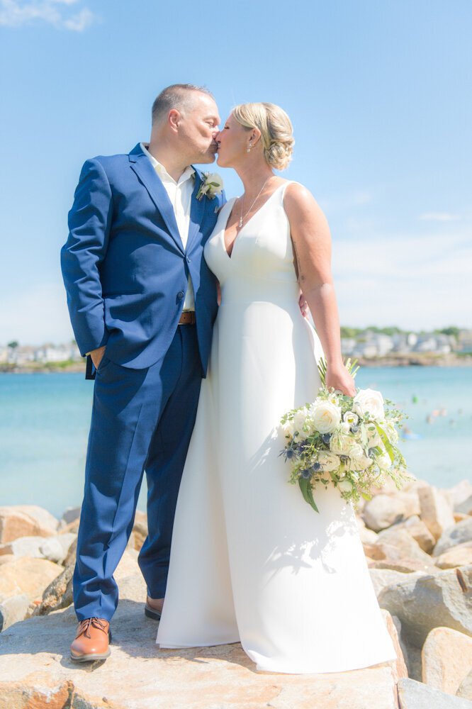 Oceanside Bride and Groom Portrait summer breeze wedding day at Union Bluff Meeting House York Beach Maine