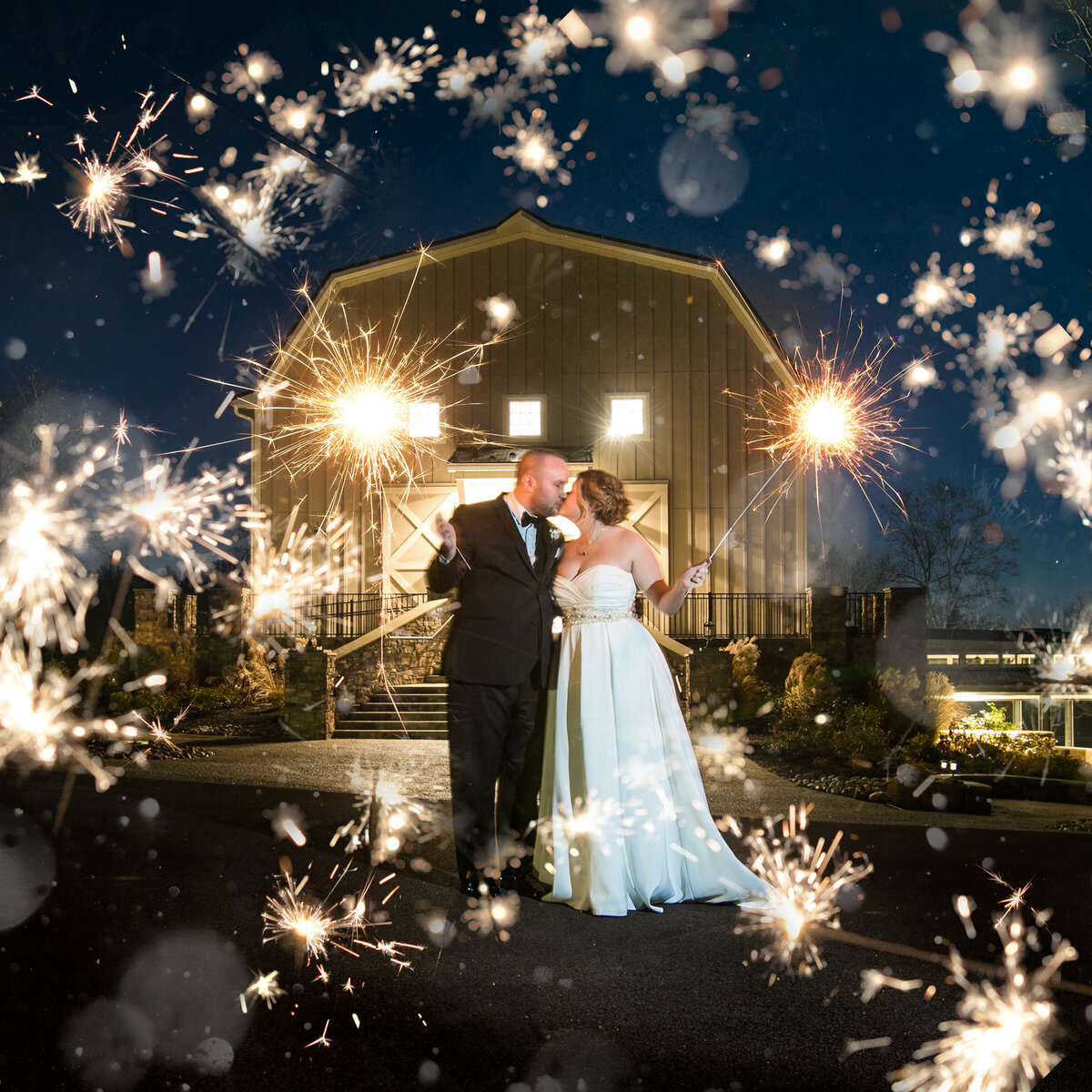 Sparkler wedding photos at Rosewood Farms