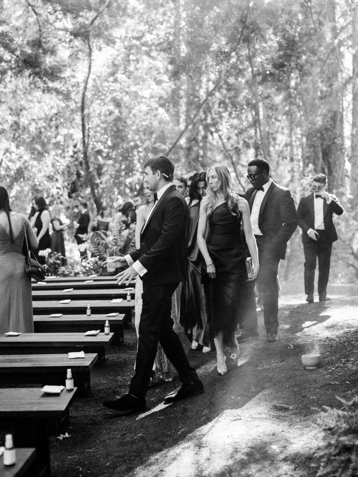 Guests arriving at a ceremony at  the Redwood Grove at the Preserve