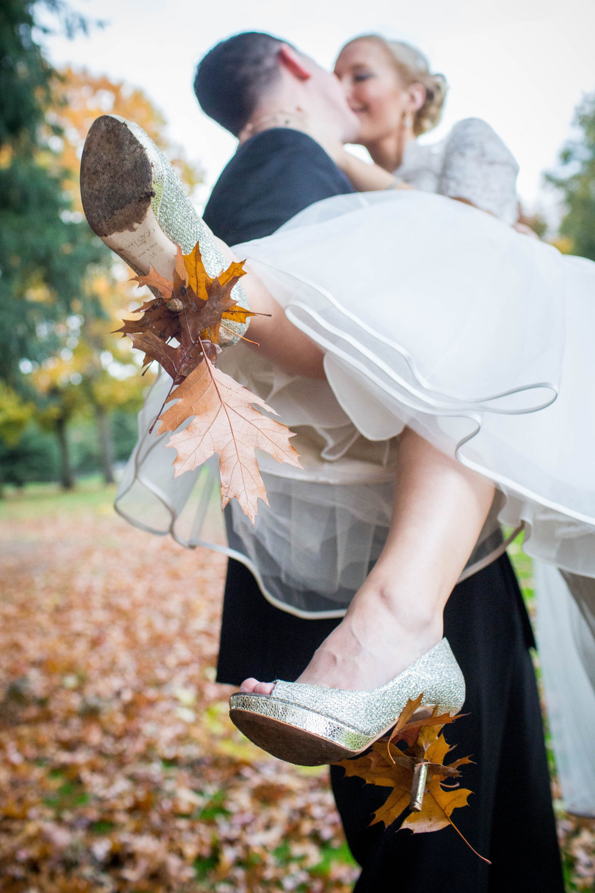 Lake Oswego Oregon Autumn Wedding Leaves and High Heels