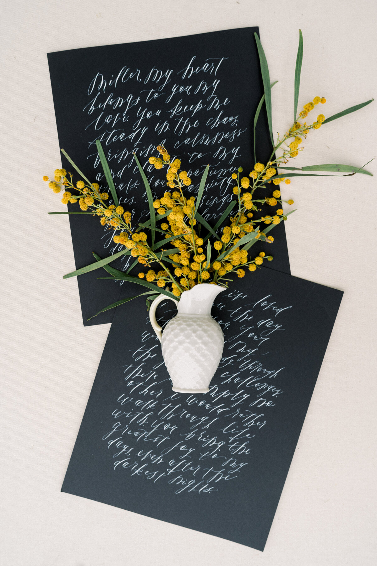 Black and yellow Wedding vows at Sunstone Winery wedding in Santa Ynez, CA