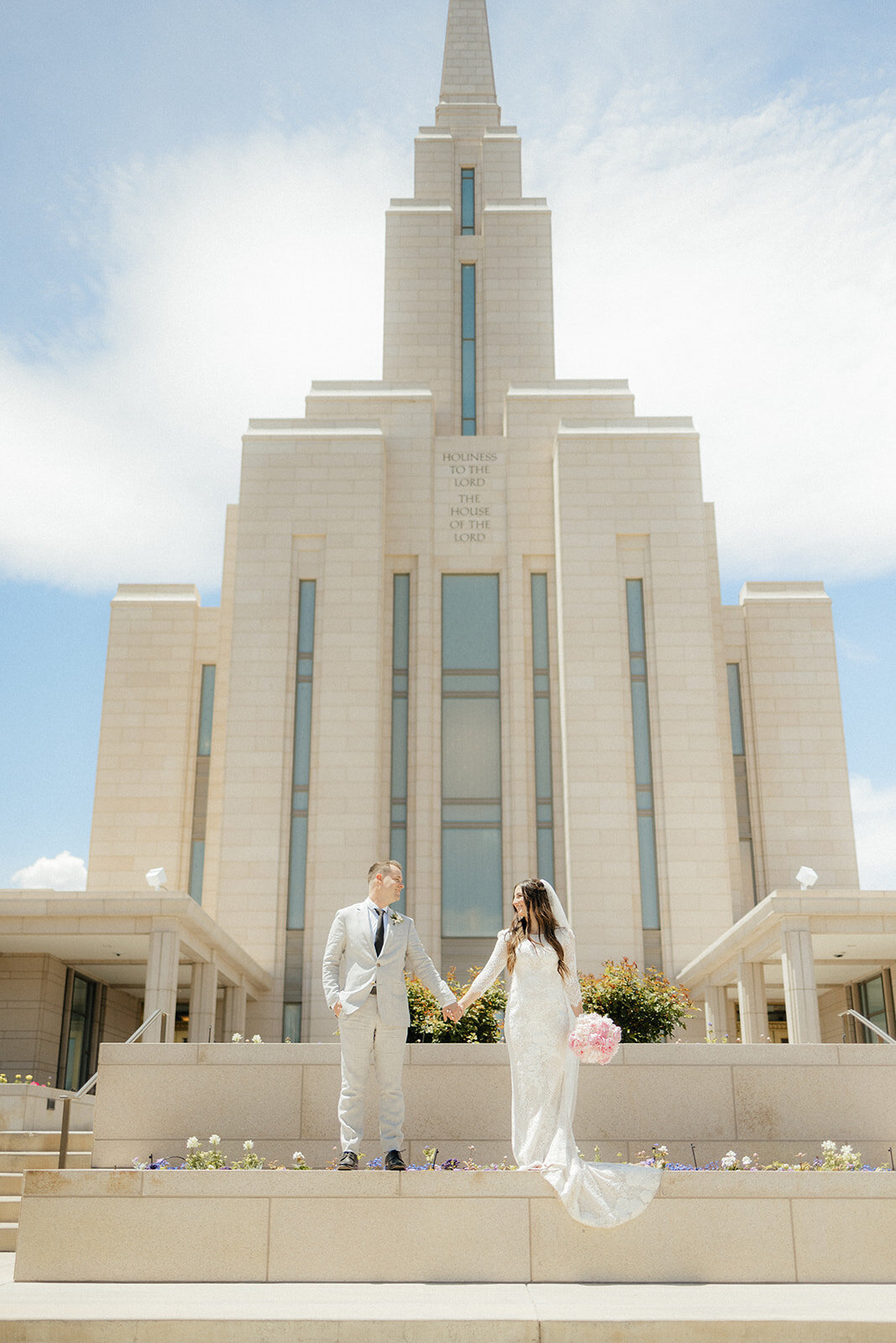Utah temple wedding photography with a bride and groom.