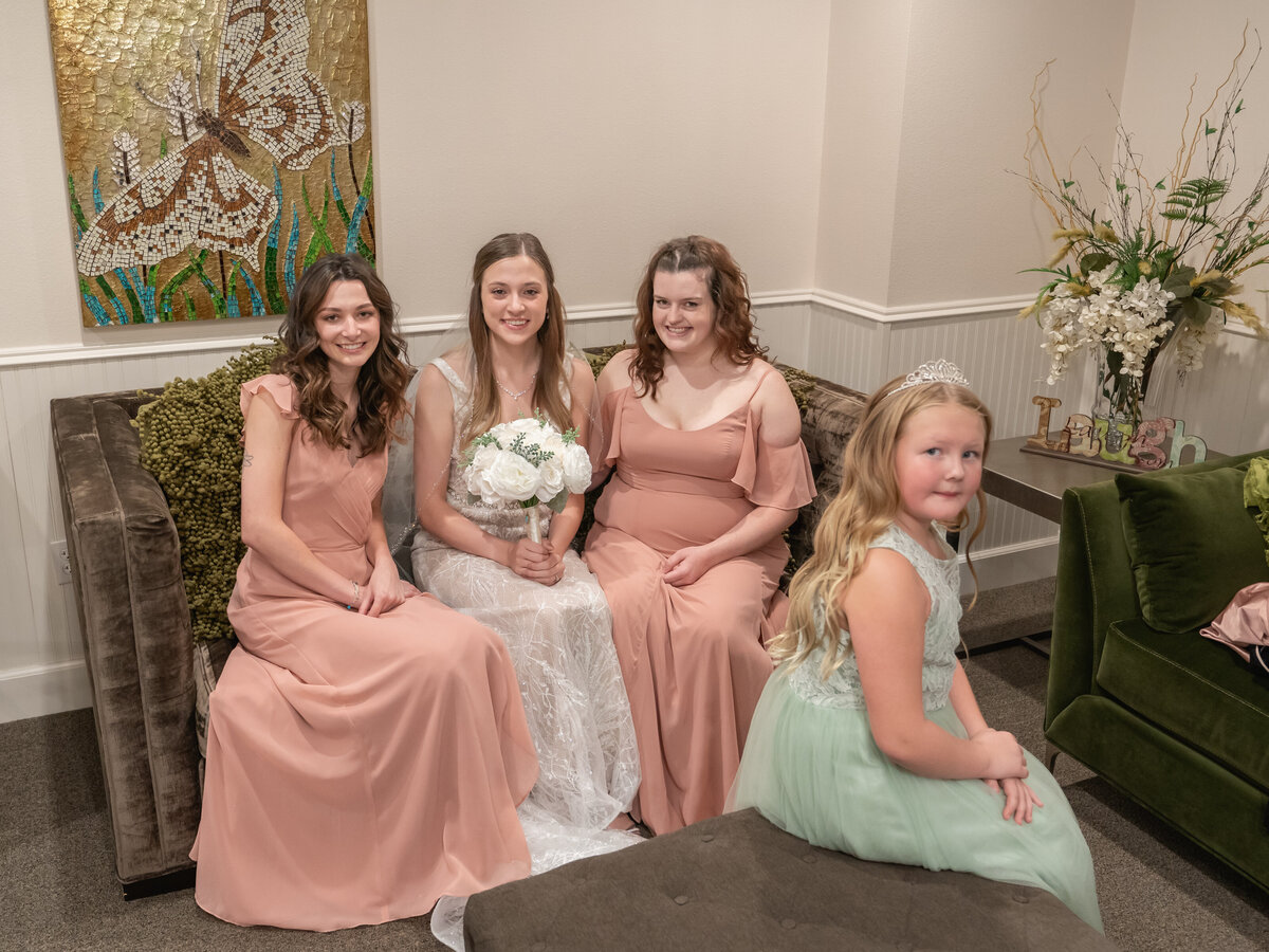 Bride with bridesmaids and flower girl portrait in San Francisco