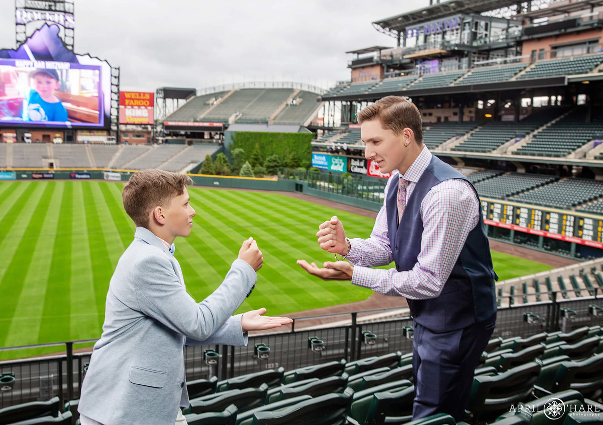 Rock-Paper-Scissors-Brother-Picture-Bar-Mitzvah-at-Coors-Field-Denver-Colorado