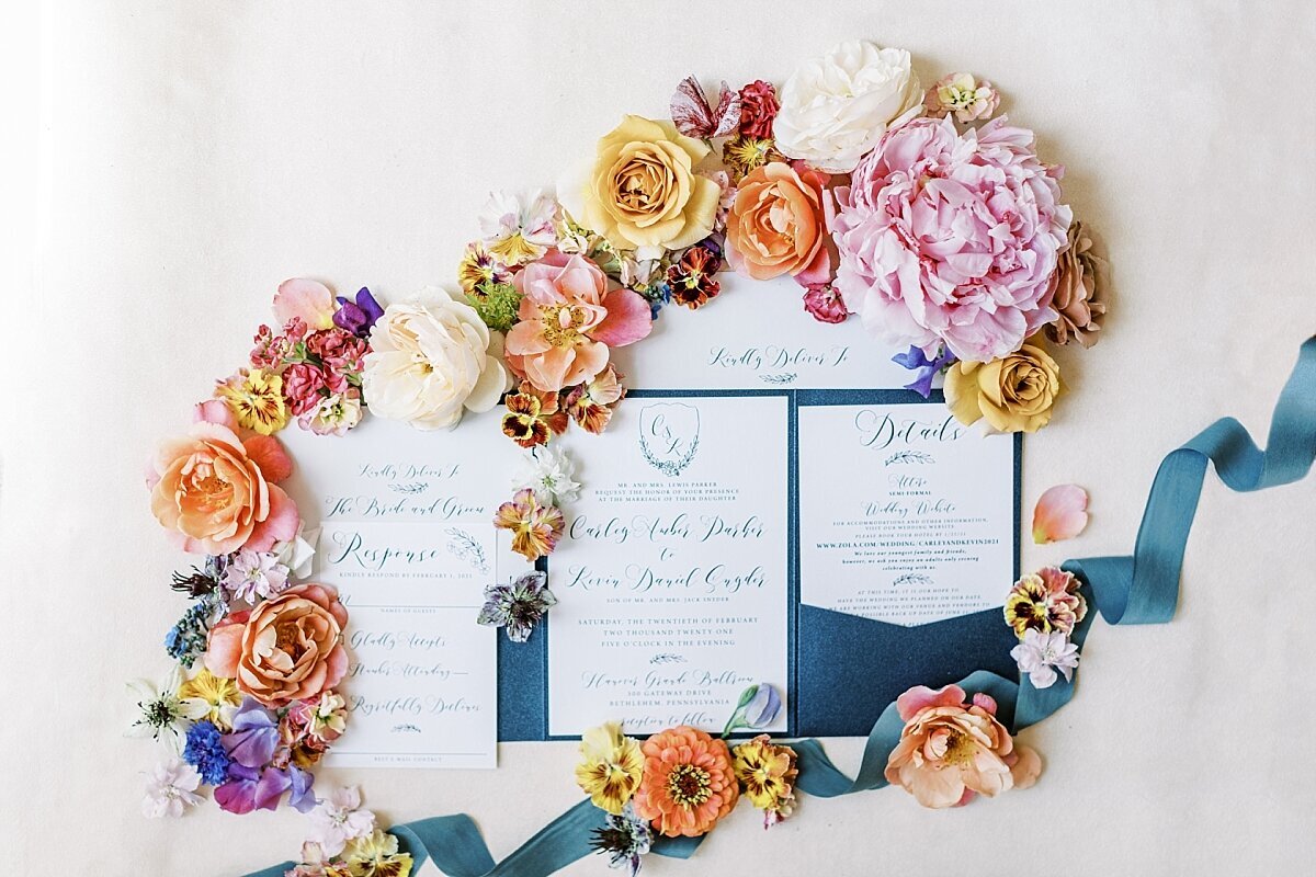 RSVP love wedding invitation suite with flowers