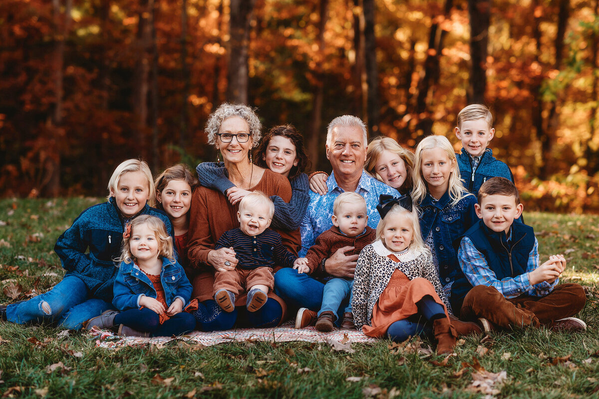 Grandparents pose with their grandchildren for phtoos during Family Portrait Session at Biltmore Estate in Asheville, NC.