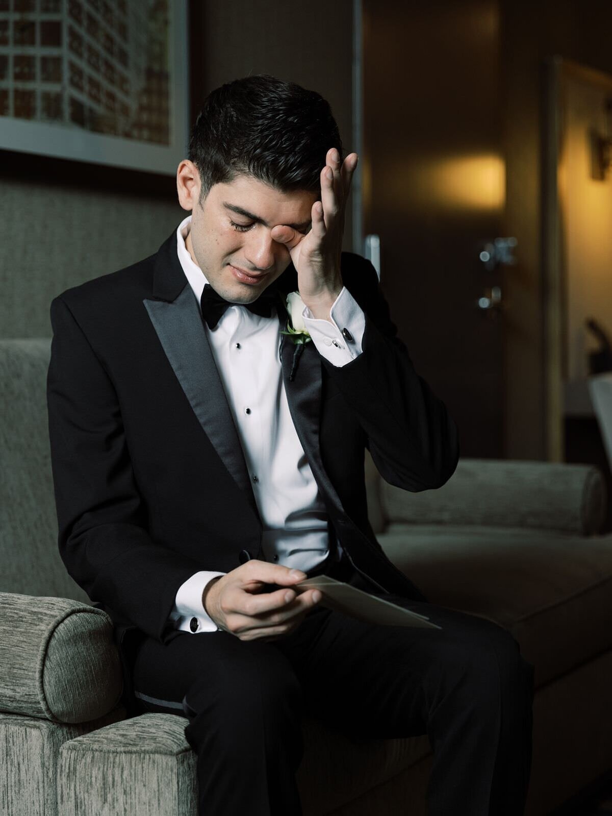 Groom-Crying-Reading-Letter-From-Bride-at-Rockford-Country-Club-Wedding