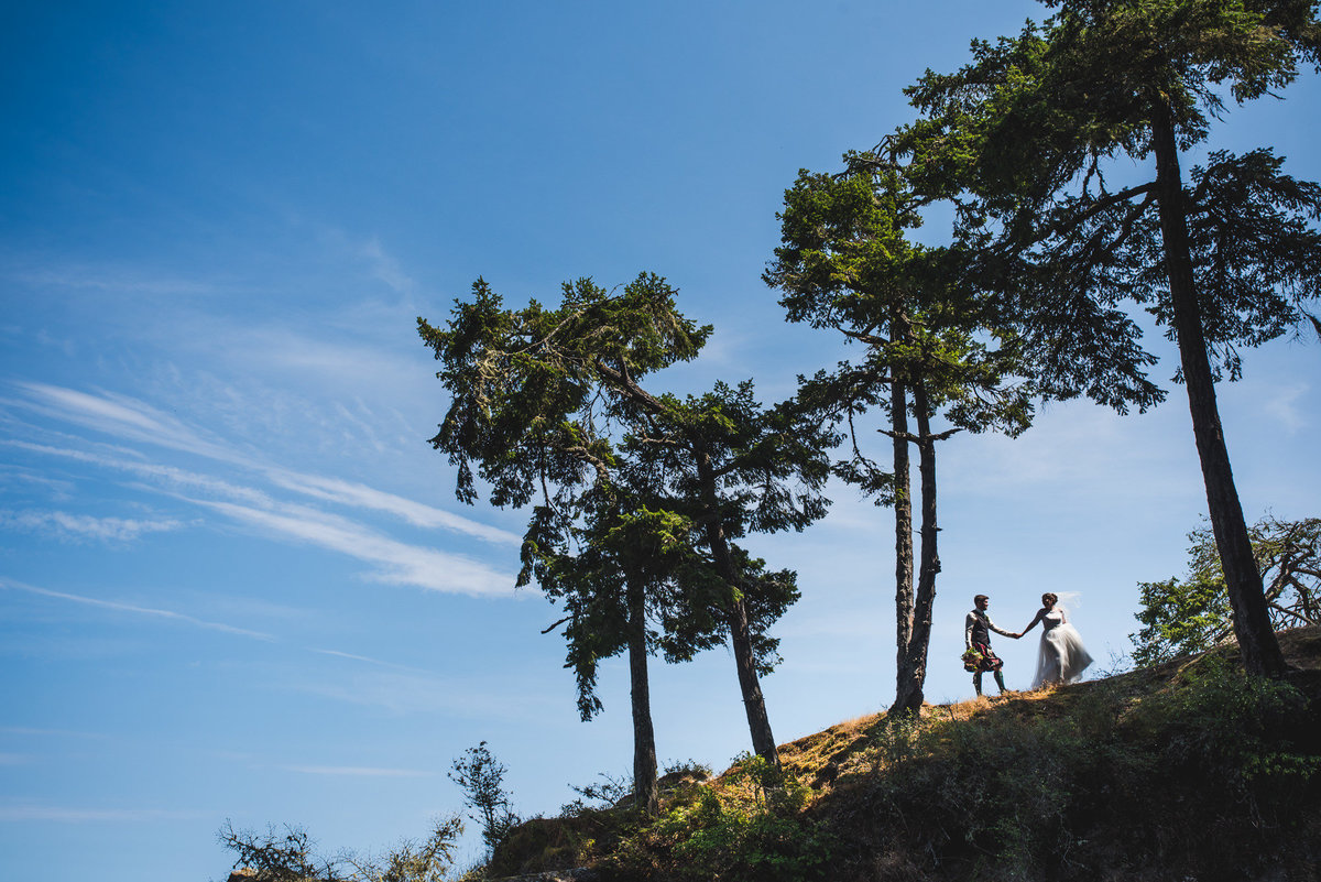 Couple walking along a ridge