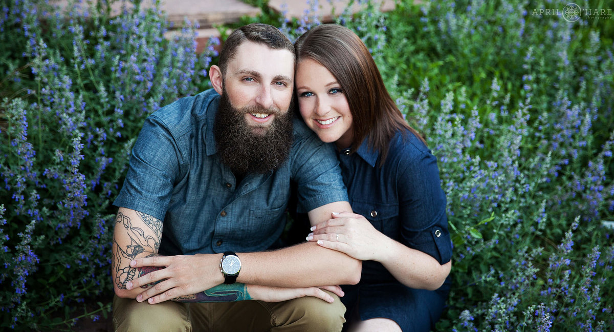 Garden engagement photography in Fort Collins at New Belgium Brewery