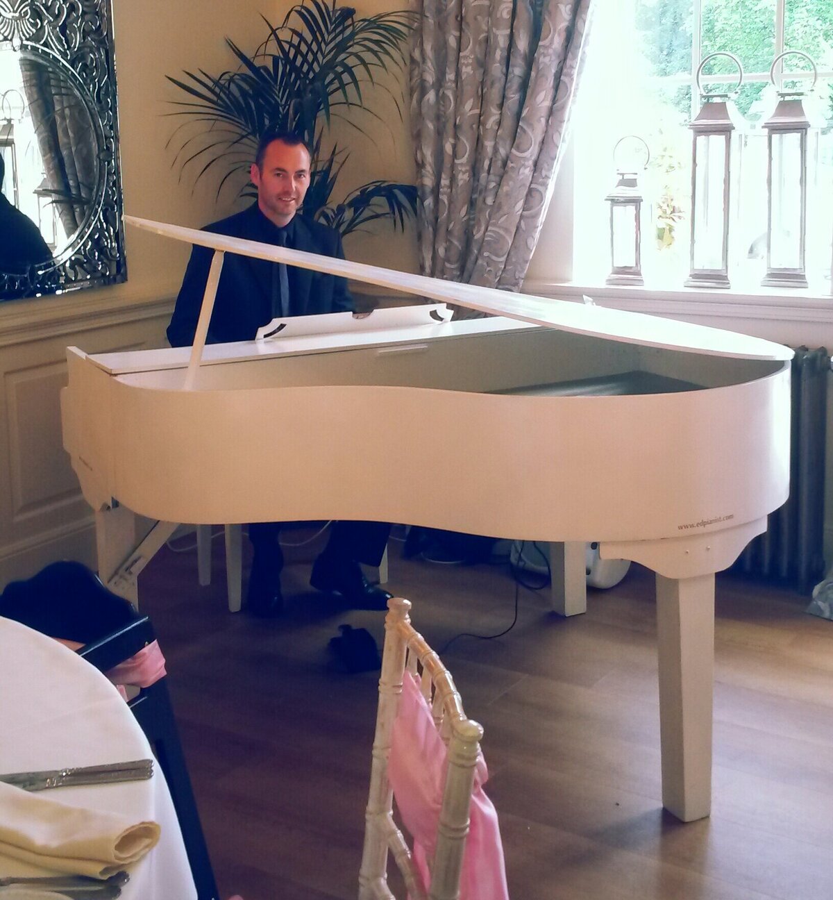wedding pianist white baby grand piano eaves hall lancashire