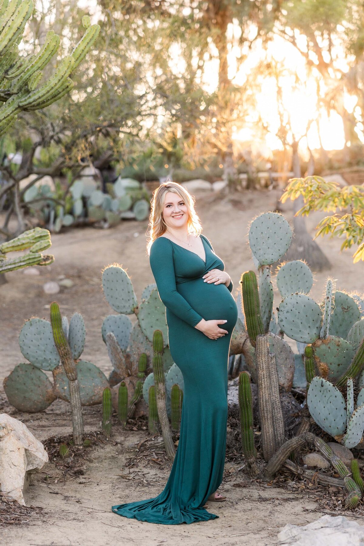 balboa-park-cactus-garden-maternity-photo-session-mother-holding-belly