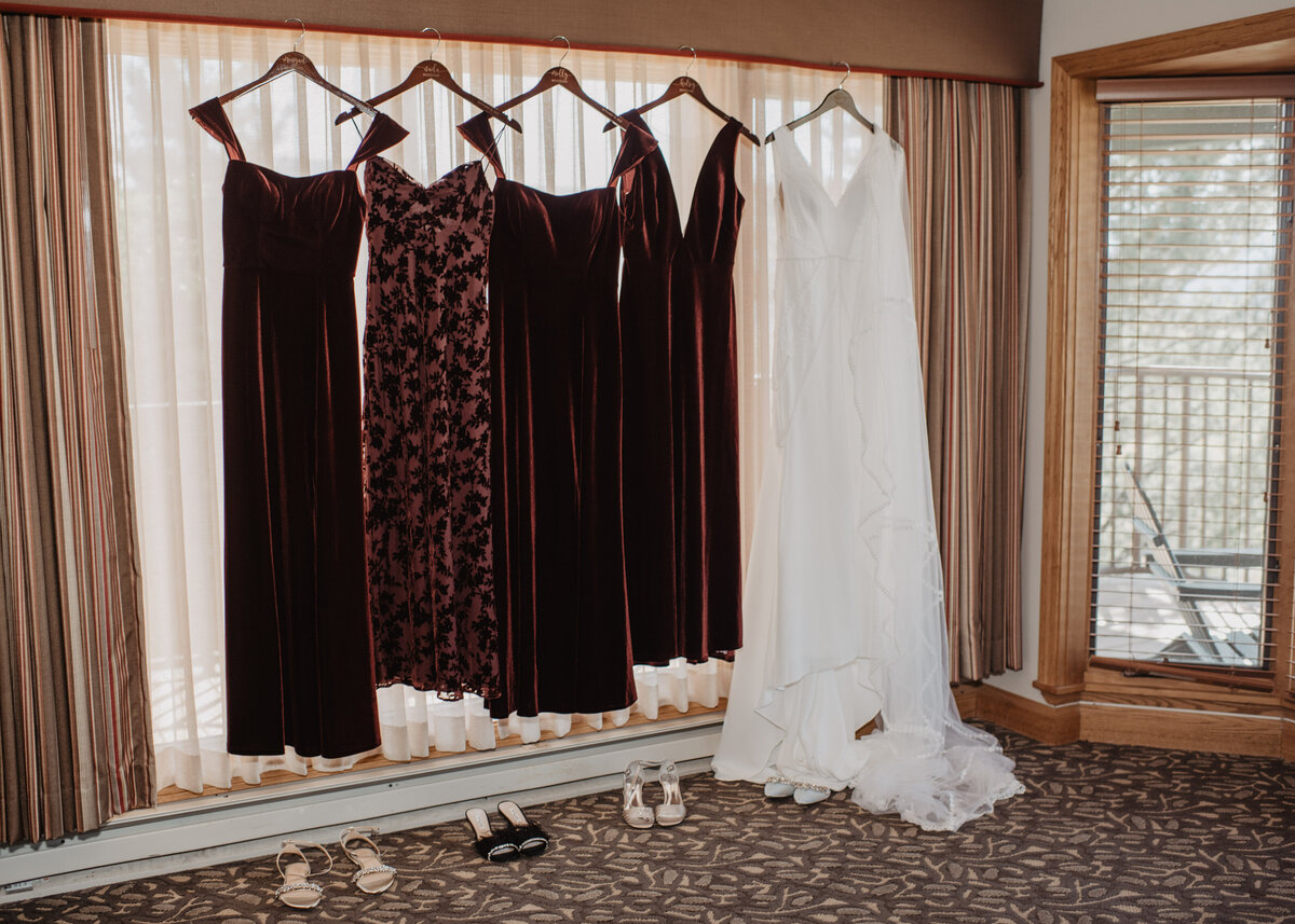 Photographers Jackson Hole capture wedding dress and bridesmaids dresses