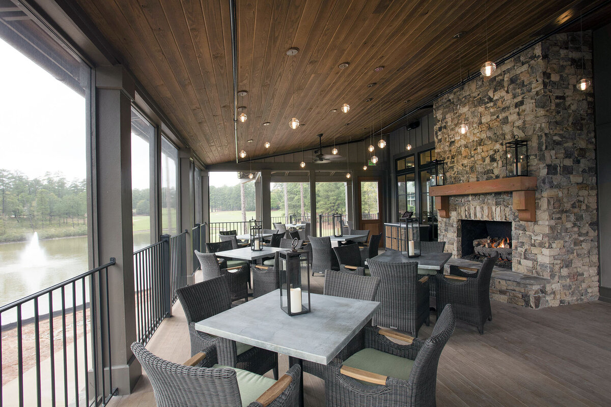 view of the dining porch of the Tavern at National Village at Reynolds Lake Oconee