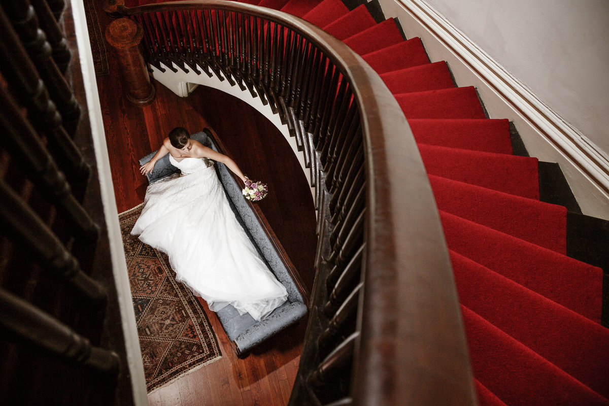Photo of bride at the Richards DAR house in Mobile, Alabama.