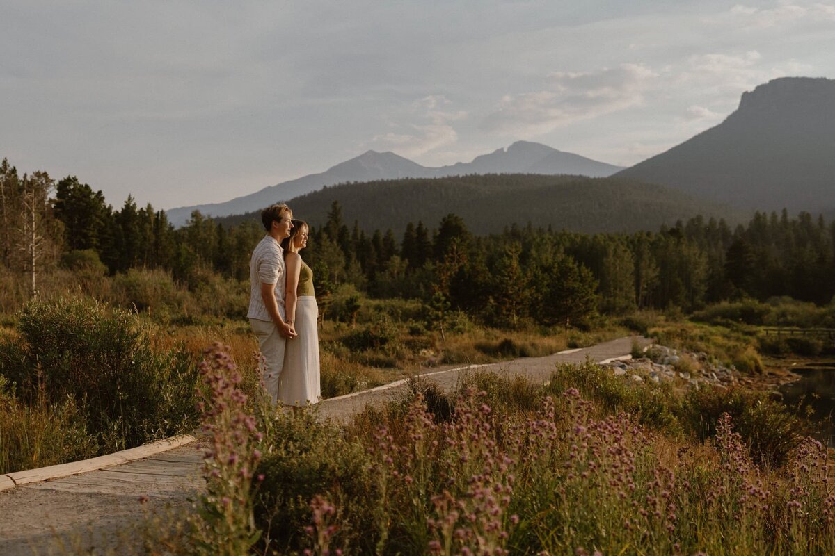 Lily Lake engagement photos with mountains
