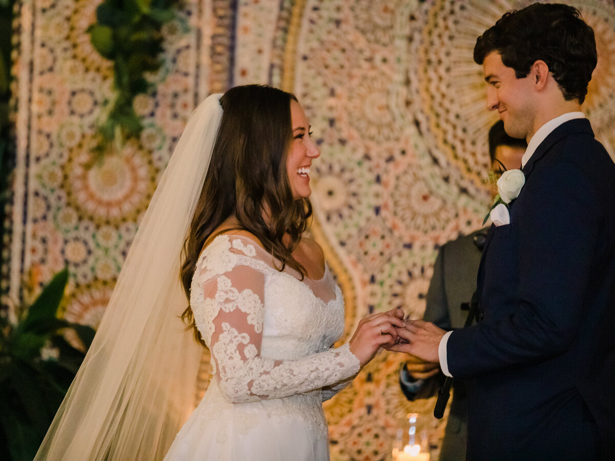 A happy moment during a wedding ceremony at Garfield Park Conservatory in Chicago
