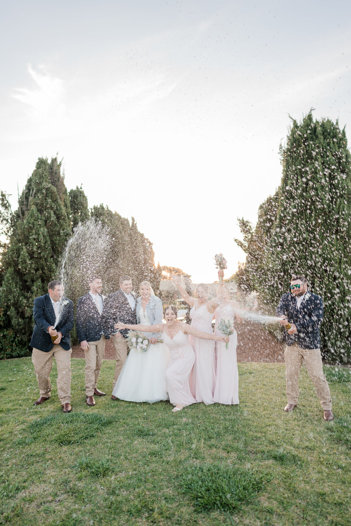 Bridal party in winery vineyards