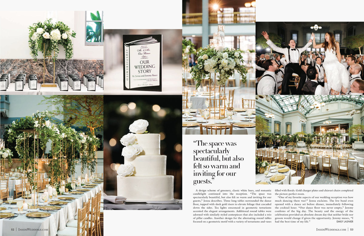 We couldn't be more excited for Jenna + Jeremy to see their wedding featured in the Summer 2019 edition of the most luxurious bridal magazine, Inside Weddings. Their wedding was so beautiful but even more beautiful is their family and the love they all have for each other. Event Planner, Marcy Glink of Great Events and Event Designer, Jason Williquette of Flowers For Dreams did an outstanding job with every single detail.  Click here for a list of vendors.