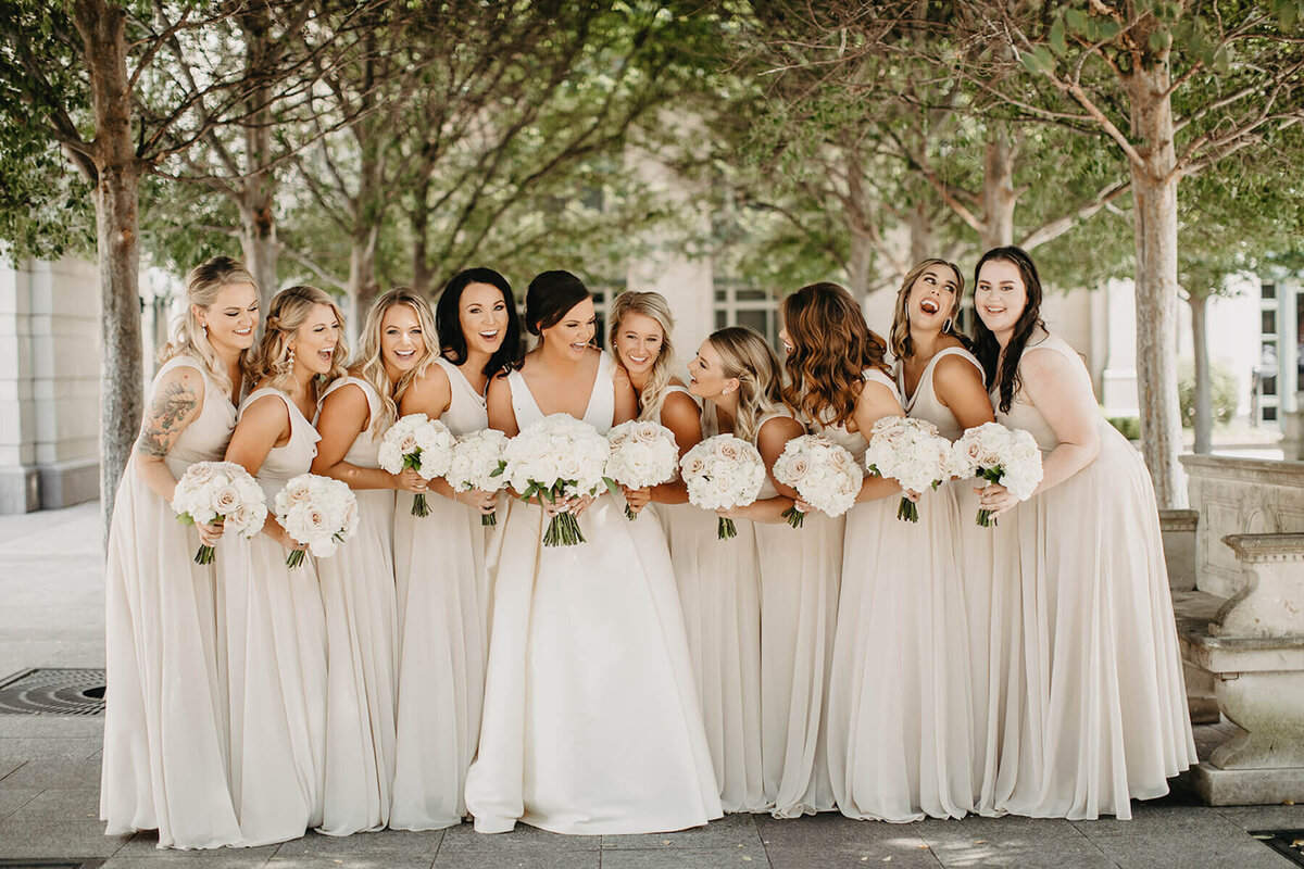 Champagne taupe bridesmaids dresses