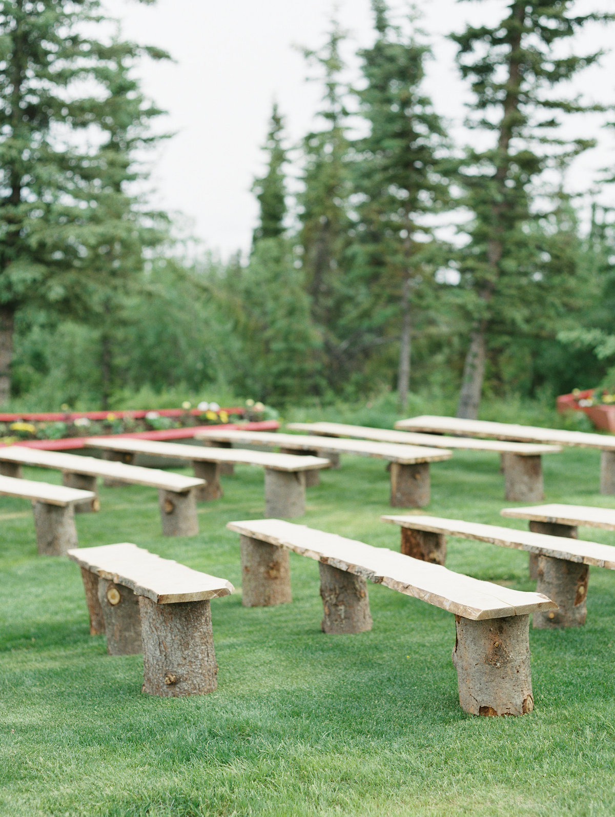 Alaska wedding ceremony wood benches
