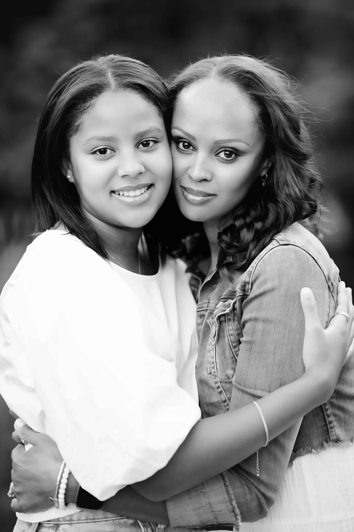 Black and White Family Photographer Mother Daughter Seattle