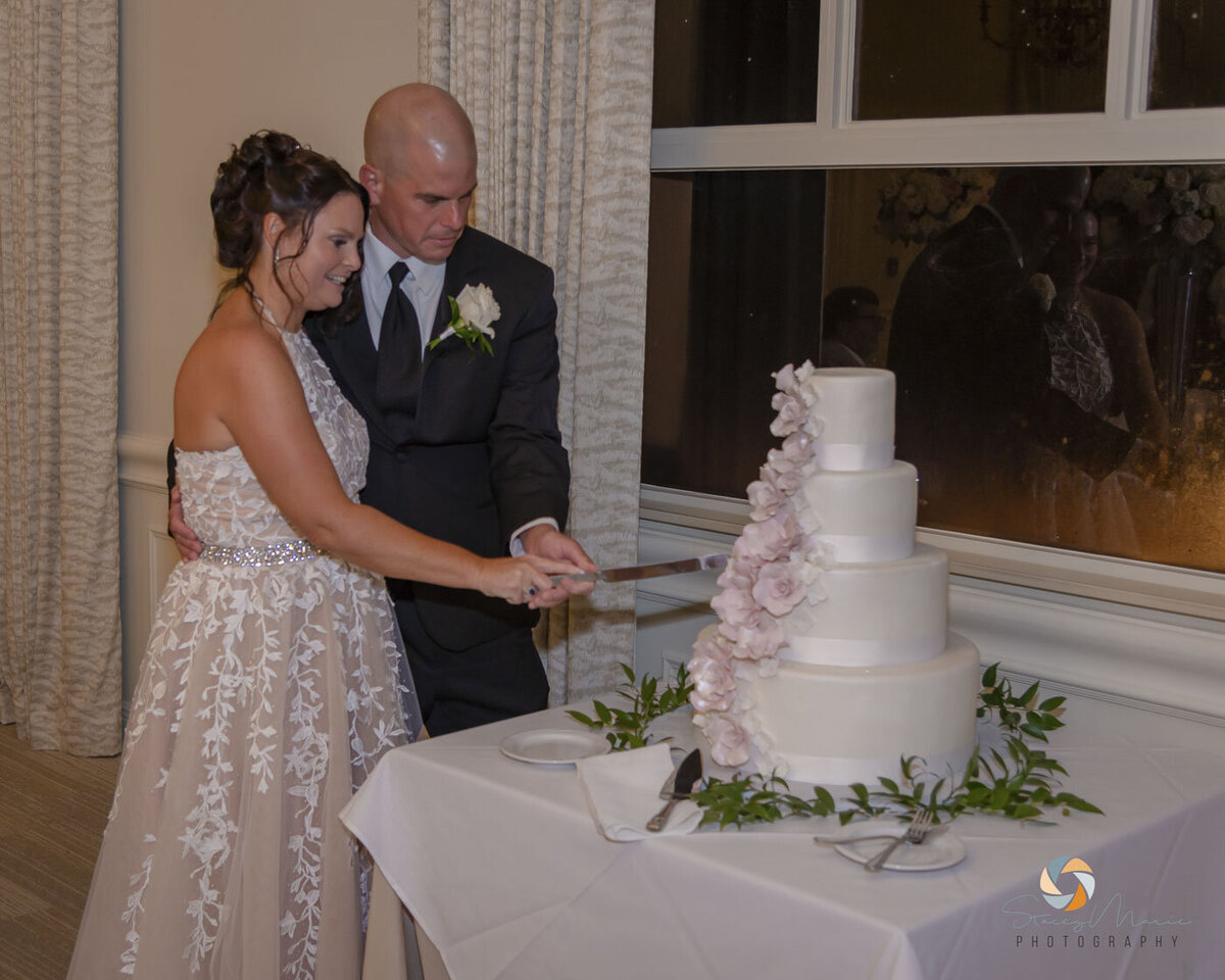 Couple cuts the cake at their wedding