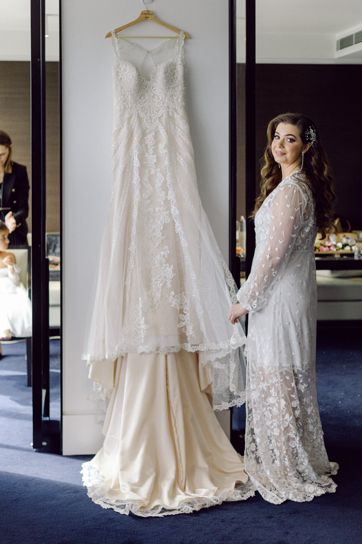 Wedding Gown and Bride in Lace Robe