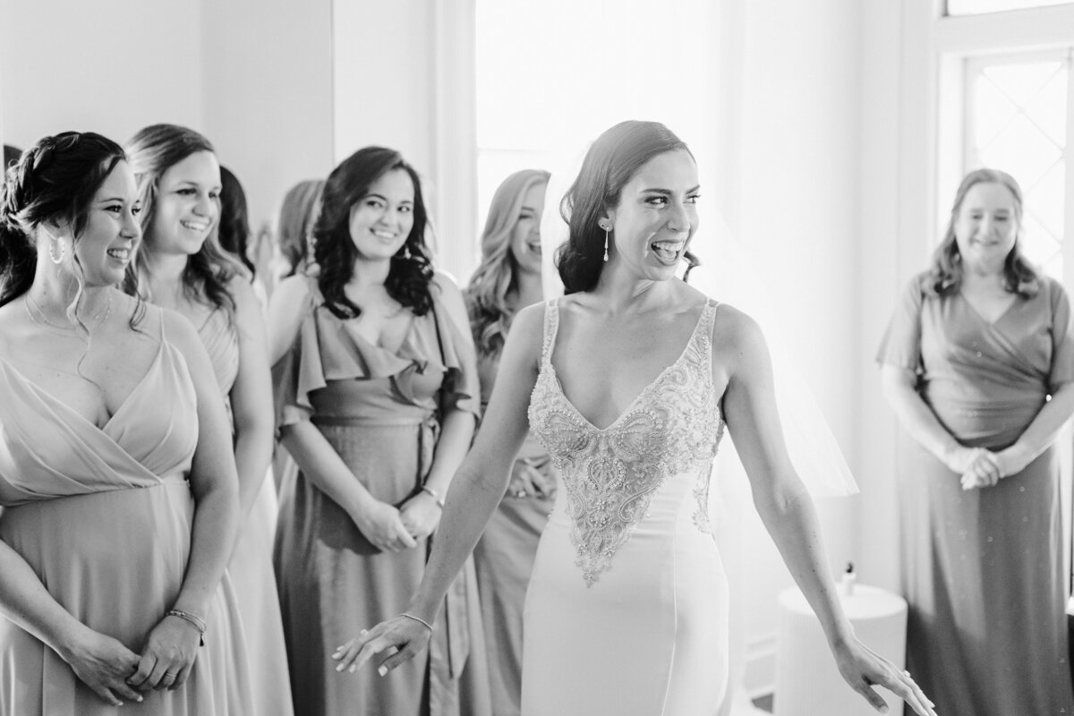Brides first look with bridesmaids at The Grand Lady Austin