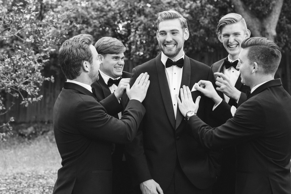 Black tie groom with groomsmen