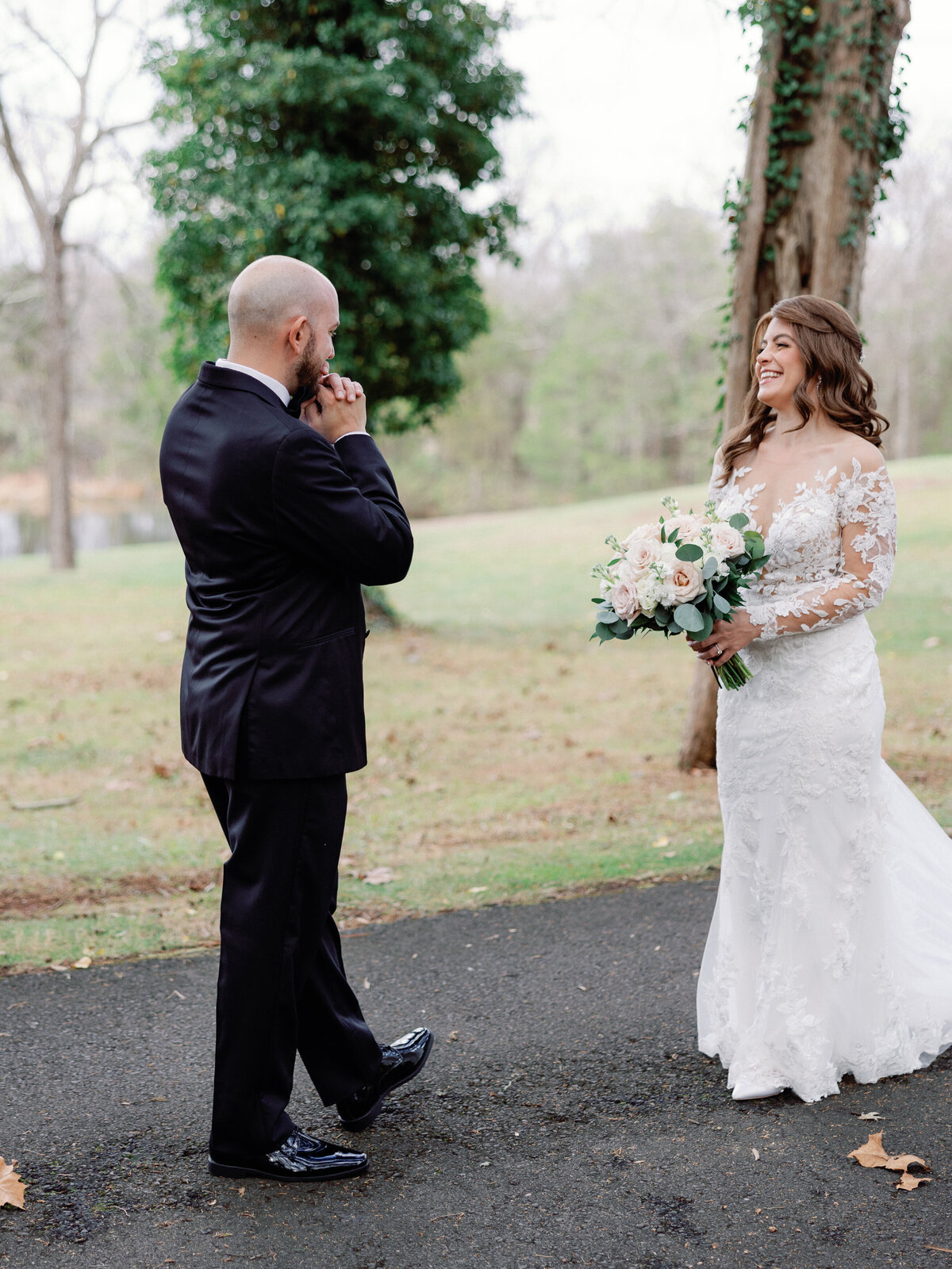A groom sees his bride for the first time on their wedding day and becomes emotional