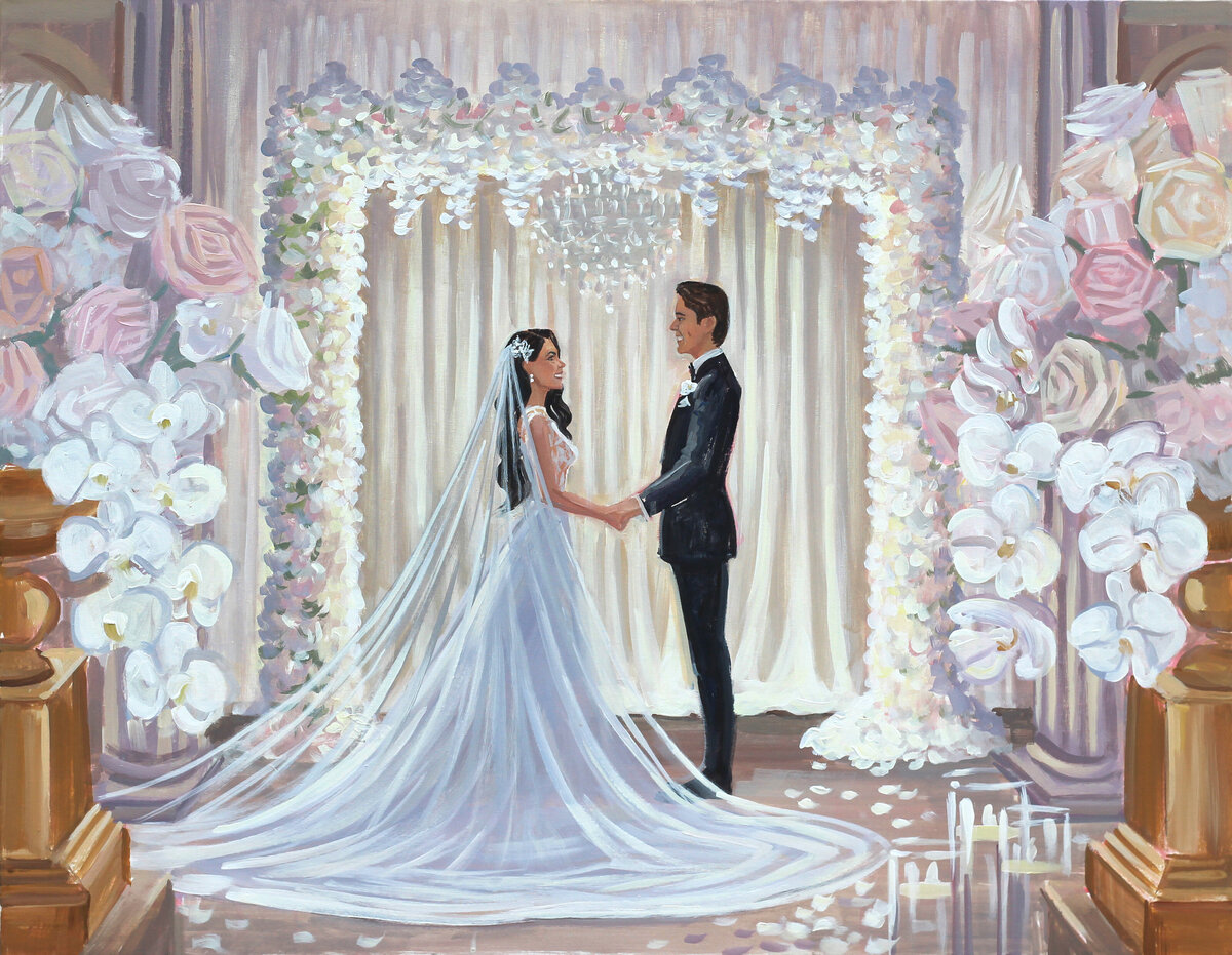Live Wedding Painter, Ben Keys, captures ceremony held at The Treasury on the Plaza in Old Town St. Augustine, Florida