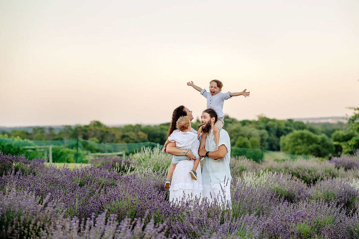 Family session in lavender field