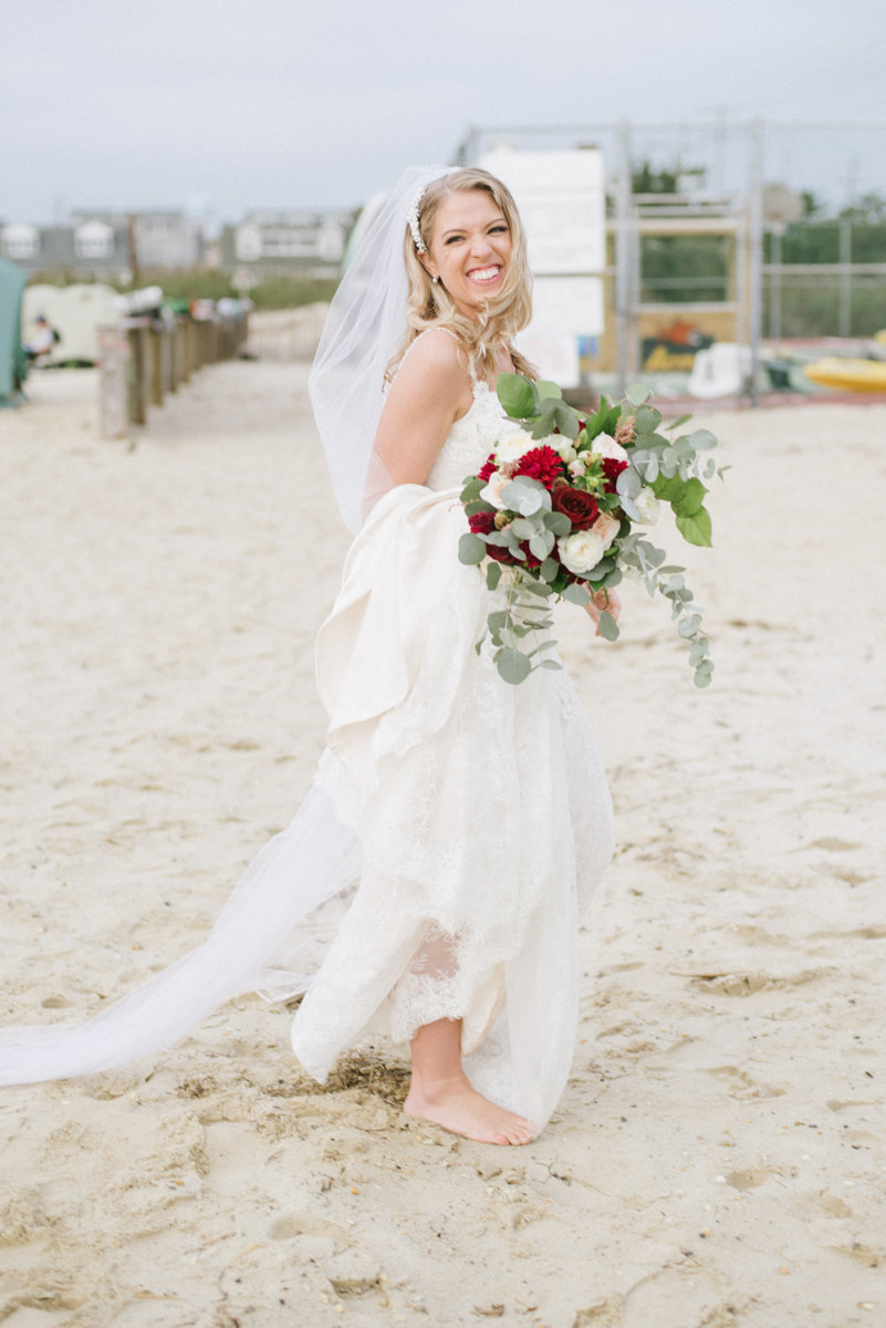Shoeless bride on the beach in NJ