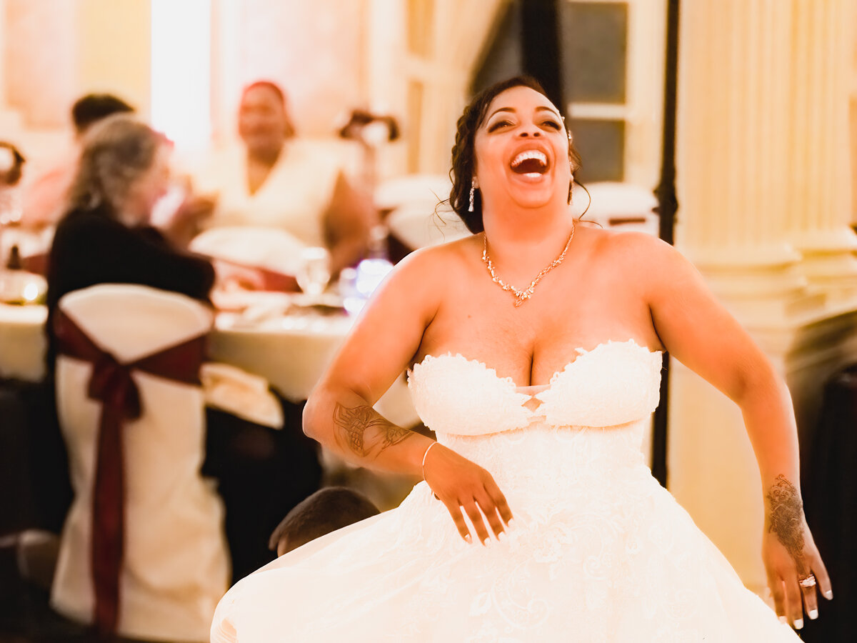 BRide smilling at the reception, wedding in San Francisco, 4Karma Studio photographer